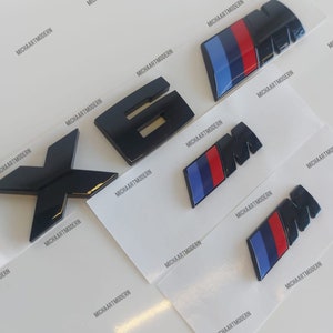 Bmw X6M Set, 2 x M emblem for the fenders (45 x 15 mm) + X6M trunk, black glossy, new in foil, lettering, badge, sticker