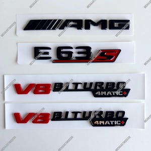 E63s AMG V8 Biturbo 4Matic Set for Mercedes Benz, Emblem, Black Glossy New in Foil, Lettering, Badge, Sticker, E 63s