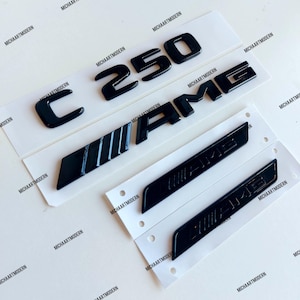C 200, C250 Set for Mercedes Benz - Emblem, Black Glossy New in Foil, Lettering, Badge, Sticker,