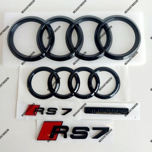 RS7 Front and Rear Set for Audi, Quattro, Audi Sport, Emblem, Black Glossy, Gloss Black, New in Foil, Lettering, New,
