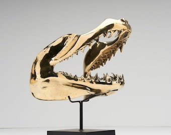 XL Mako shark skull, shark jaw skull, sculpture made of real polished bronze, decoration, figure, interior, furnishings, eye-catcher, NEW