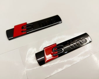 2x Sline emblems, glossy black, new product in foil, lettering.....fits all Audi models, A1, A2, A3, A4, A5, A6, A7, A8, S1, S3, S4....