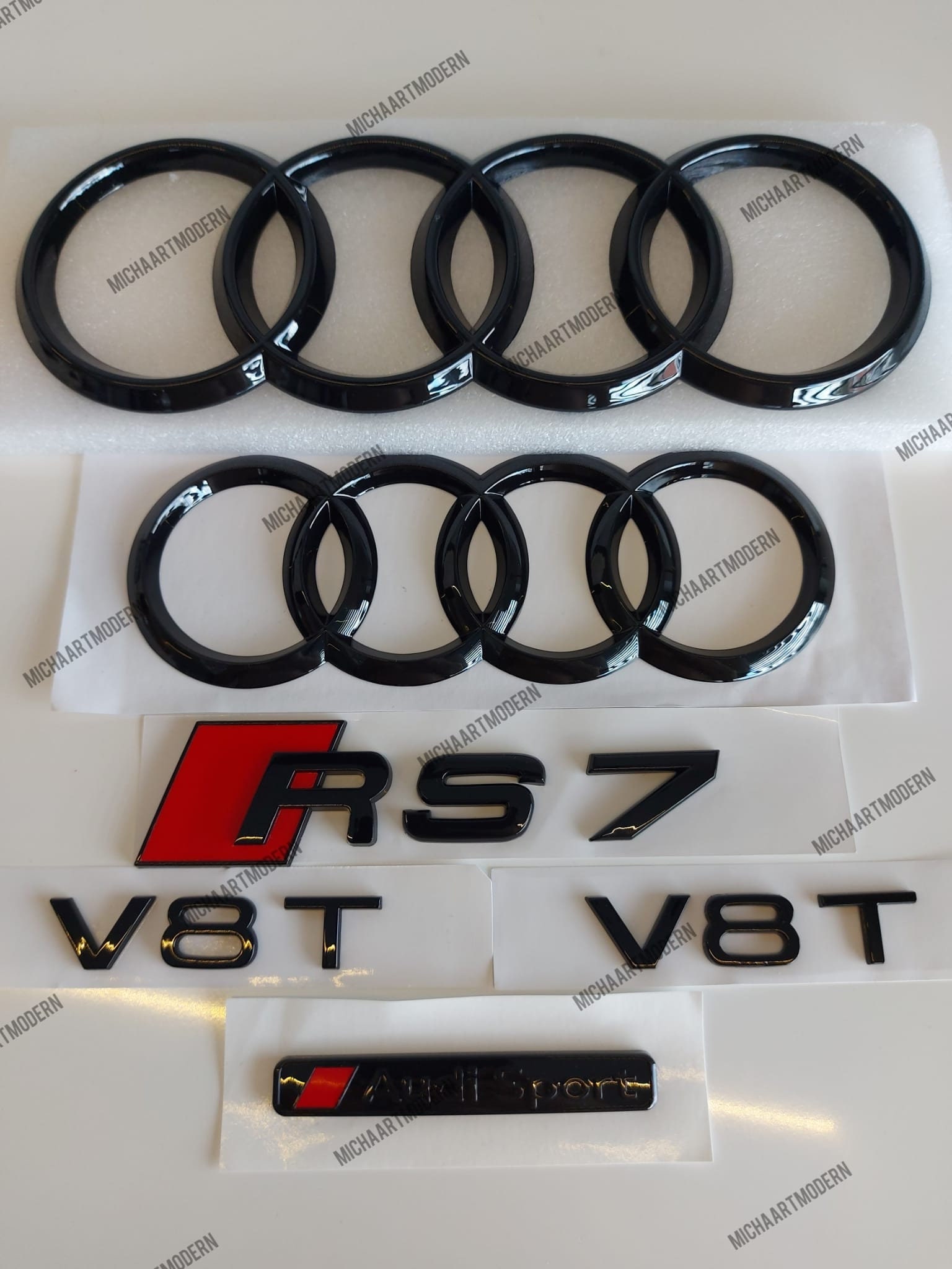 Audi RS7 Set Emblem, Gloss Black, New in Foil, Badges Package, Quattro, Lettering, New, Exclusive Pack,