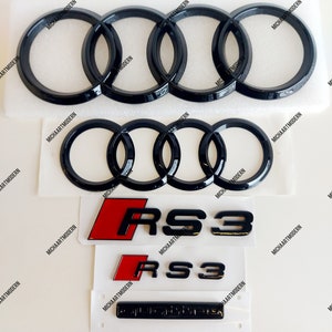 Audi RS3, Front and Rear Set, Emblem, Glossy Black, Gloss Black, New in Foil, Badges Package, Lettering, New, Exclusive Pack