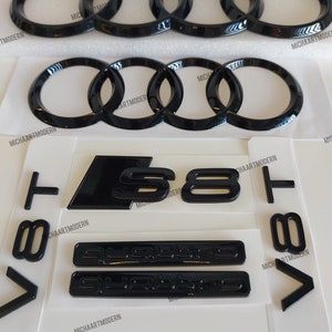 Audi S8 Set Emblem, Glossy Black, Gloss Black, New in Foil, Badges Package, Quattro, Lettering, New, Exclusive Pack, All Black