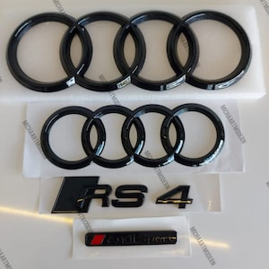 Audi RS4 Set Emblem, Black Glossy, Gloss Black, New in Foil, Badges Package, Audi Sport, Lettering, New, Exclusive Pack