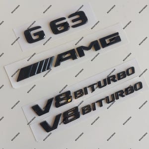 メルセデスベンツ用 G 63 AMG セット、バッジセット、エンブレム、ブラック光沢、新品、V8 ビトゥルボ、レタリング、バッジ、レタリングステッカー、G63 G クラス
