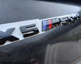 BMW X5M50D, X6M50D, emblem, glossy black, new in foil, lettering