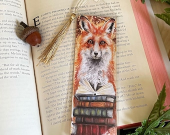 Segnalibro Red Fox and Books, Segnalibro Fox, Segnalibro Fantasy Fox, Segnalibro Woodland Art, Segnalibro Cottagecore