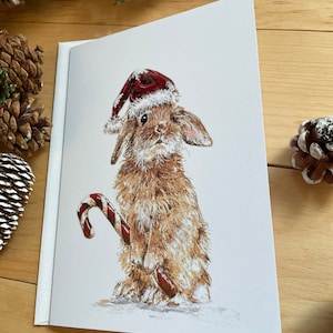 Carte de Noël lapin, carte de voeux lapin, carte d'art lapin, carte d'hiver