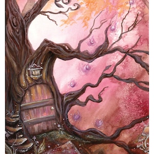 8.5x11 Pink Will O Wisp Art Print, Fairy Art Print, Fairy House Illustration, Fairy Door Art Print, Fairy Tree House Art, Fairy Art Print