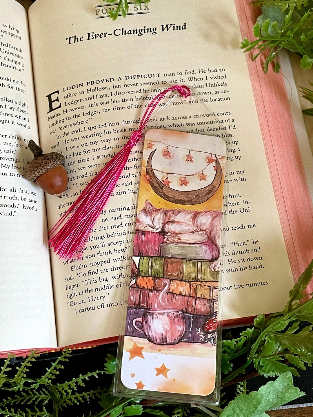 Books, Tea, and Magic Bookmark, Sleeping Cat Bookmark, Fantasy Bookmark ...