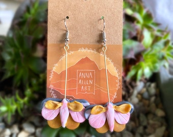 Moth / Bold Statement Polymer Clay Earrings / Handmade Clay Earrings / Colorful Earrings / Floral Earrings / Fun Earrings / Gifts for her
