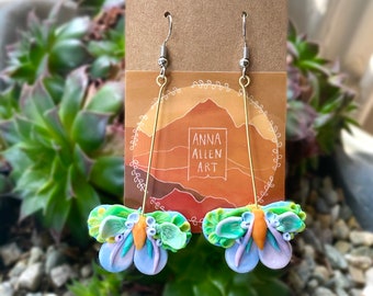 Moth / Bold Statement Polymer Clay Earrings / Handmade Clay Earrings / Colorful Earrings / Floral Earrings / Fun Earrings / Gifts for her