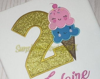 Ice Cream Birthday Shirt, Two Scoops Birthday Shirt, Ice Cream Shirt, Bday Embroidered Shirt, Birthday Personalized Shirt, 2nd Birthday, Two
