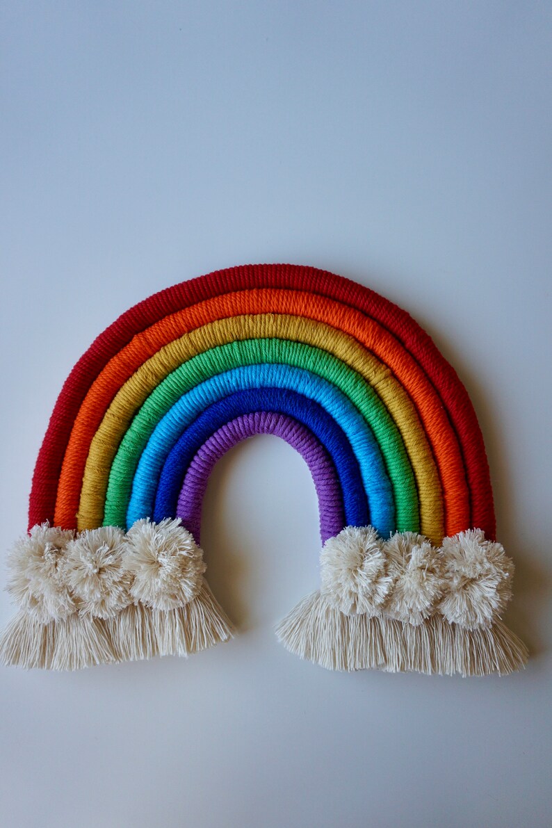 Macrame Rainbow With Clouds Rainbow Wall Hanging Rainbow Etsy