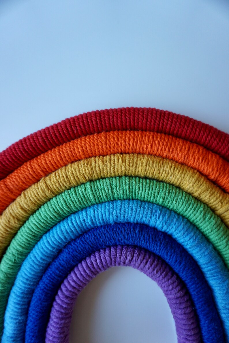 Macrame Rainbow With Clouds Rainbow Wall Hanging Rainbow Etsy