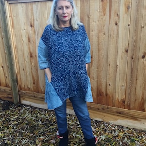 Handmade Indigo Tunic Dress: Patchwork Boho Refashioned Top (M-XL)