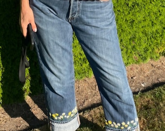 Jeans boyfriend ricamati riciclati: denim vintage alterato Lucky Brand