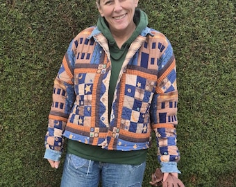 Giacca trapuntata vintage: cappotto caldo riciclato fatto a mano (M-L), giacca corta