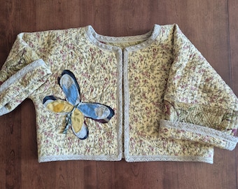 Giacca patchwork vintage trapuntata: cappotto fatto a mano e sostenibile (taglia L), giacca reversibile