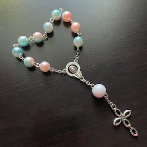 Handmade Mini Rosary Cotton Candy, Blue and Pink Pearls, First Communion Favors, Baptism Favors, Baby Shower Favor