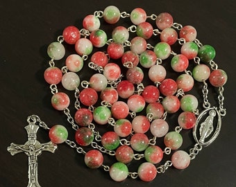 Watermelon Pink and Green Quartz Rosary