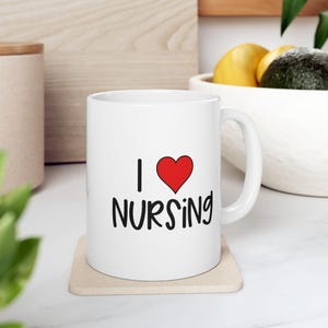 I Heart Nursing Mug: Ceramic Coffee Cup, Nurse Gift