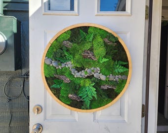 Preserved Moss Art Wall Hanging | River Rocks, Ferns, Biophilic Decor