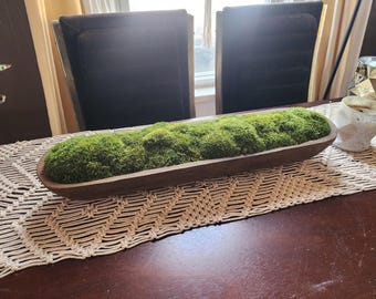 Moss table centerpiece dough bowl | Real no maintenance decor | tablescape natural wood