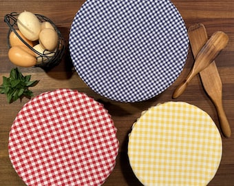 Reusable Bowl Covers: Waterproof lining / Cotton top layer, Food-Safe PUL Lining, Set of 3