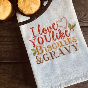 Embroidered Kitchen Towel: Biscuits and Gravy, Southern Humor