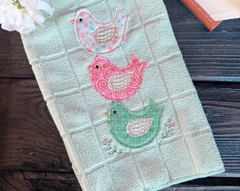 Toalha de Fazenda Campestre com Estampa de Pássaros: Apliques Bordados para Decoração de Cozinha Estilo Cottagecore