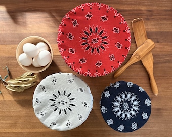 Waterproof Reusable Bandana Print Bowl Covers: Eco-friendly Cotton + Food-safe Lining (Set of 3 sizes)