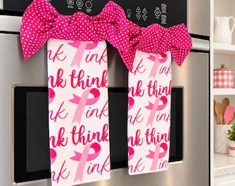Pink Kitchen Towel with Oversized Bow | Hot Pink | October Breast Cancer Awareness Month | Tie On Oven Door Handle