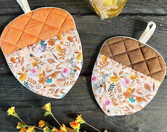 Acorn Potholder Set | Fall Trivet & Coasters | Autumn Kitchen Seasonal Decor | Thanksgiving Cottagecore Gift
