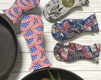 Patriotic Military (Set 2) Cast-Iron Skillet Handle Covers: Large and Small, Heat Protective
