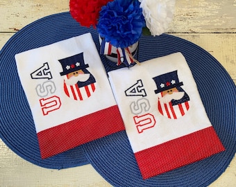 American Patriotic Uncle Sam kitchen towel, Embroidered and appliqued Fourth of July decor