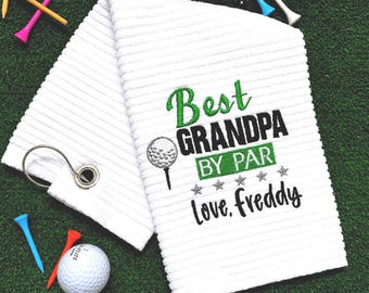 Custom Name Golf Towel - Personalized 'Best Grandpa by Par' Father's Day Gift
