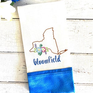 Personalized New York State Kitchen Towel: Embroidered Town Name