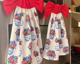 Bow Tie On Oven Door Handle Towel: American Flag Patriotic and Chinoiserie-inspired Kitchen Decor