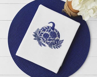 Delft Blue Pumpkin Kitchen Towel, Chinoiserie Design