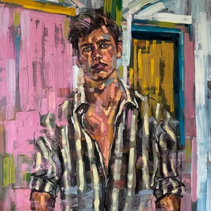 Mann mit Hemd, männliches Kunstwerk, hübsches männliches Modell, schwule queere Kunst (versandt in einer Rolle)