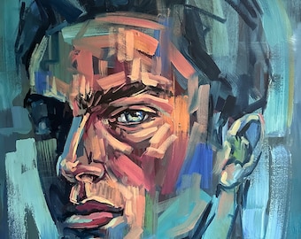Portrait painting, handsome man, male artwork, young male model