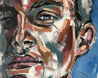 Young man, male portrait, handsome boy painting
