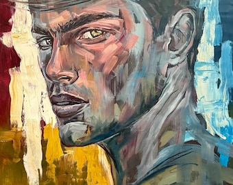 Grande ritratto maschile, bell'uomo dipinto a olio, arte gay e queer (spedito arrotolato dentro un tubo).