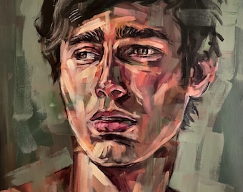 Ritratto di giovane uomo dipinto a olio, arte maschile gay, bell'uomo