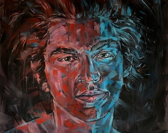 Handsome young man, male portrait, gay painting, male art ( shipped rolled in a tube).