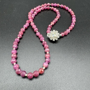 Genuine Natural Faceted Ruby Necklace with Vintage Crystal Clasp