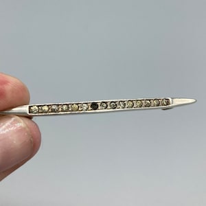Vintage Art Deco Sterling Silver Bar Pin Brooch with Clear Stones